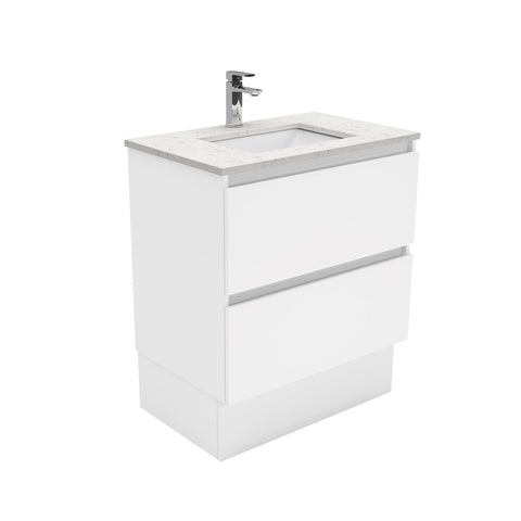 Fienza Sarah Bianco Marble Quest On Kickboard Vanity (1 Taphole) 750mm Silica Free Gloss White SI75QK-SF