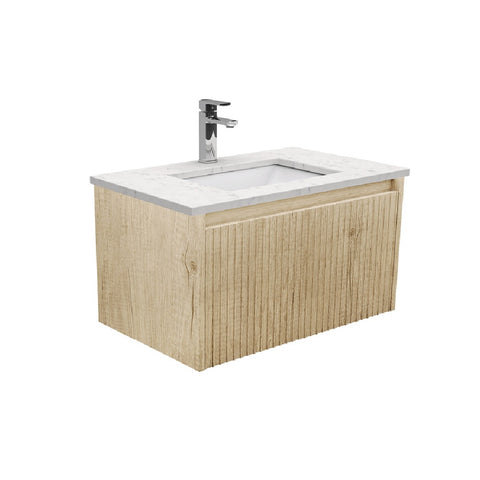 Fienza Sarah Bianco Marble Alina Wall Hung Vanity (1 Taphole) 750mm Silica Free Scandi Oak SI75RSC-SF