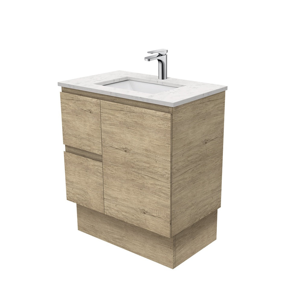Fienza Sarah Bianco Marble Edge On Kickboard Vanity Left Drawers (1 Taphole) 750mm Silica Free Scandi Oak SI75SKL-SF