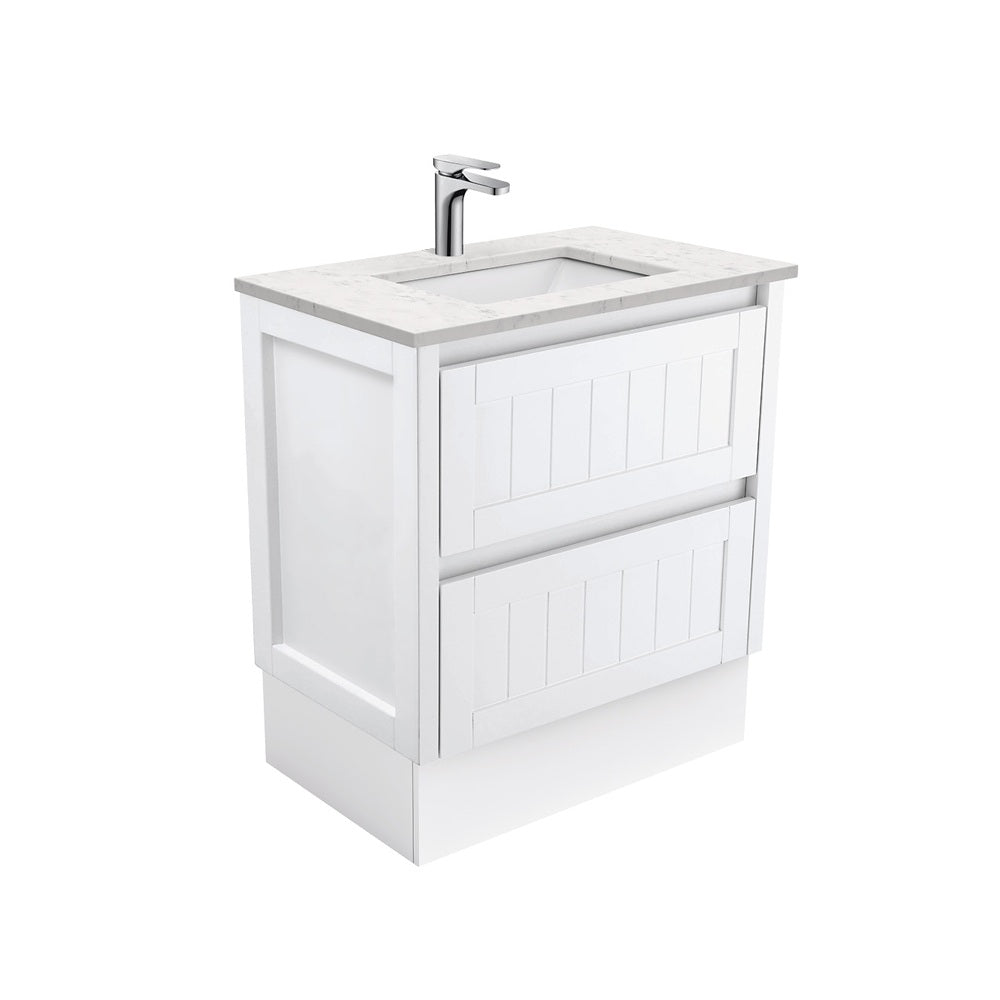 Fienza Sarah Bianco Marble Hampton On Kickboard Vanity (1 Taphole) 750mm Silica Free Gloss White SI75TK-SF