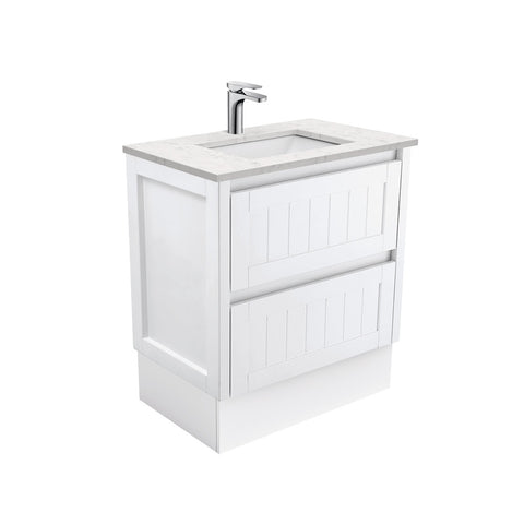 Fienza Sarah Bianco Marble Hampton On Kickboard Vanity (1 Taphole) 750mm Silica Free Gloss White SI75TK-SF