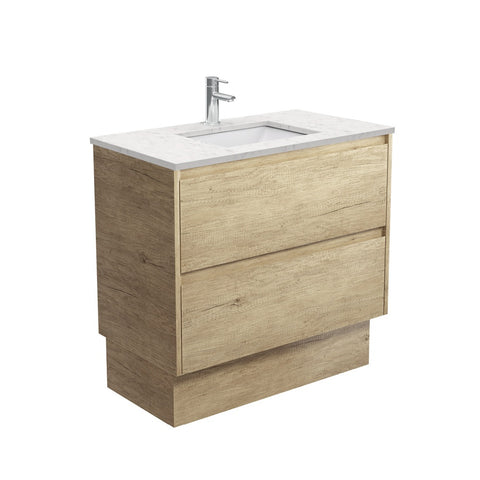 Fienza Sarah Bianco Marble Amato On Kickboard Vanity (1 Taphole) 900mm Silica Free Scandi Oak SI90BSK-SF