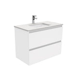 Fienza Sarah Bianco Marble Quest Wall Hung Vanity (1 Taphole) 900mm Silica Free Gloss White SI90Q-SF