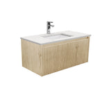 Fienza Sarah Bianco Marble Alina Wall Hung Vanity (1 Taphole) 900mm Silica Free Scandi Oak SI90RSC-SF
