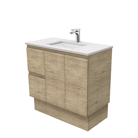 Fienza Sarah Bianco Marble Edge On Kickboard Vanity Left Drawers (1 Taphole) 900mm Silica Free Scandi Oak SI90SKL-SF