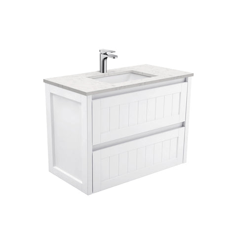 Fienza Sarah Bianco Marble Hampton Wall Hung Vanity (1 Taphole) 900mm Silica Free Gloss White SI90T-SF