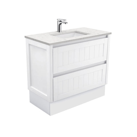 Fienza Sarah Bianco Marble Hampton On Kickboard Vanity (1 Taphole) 900mm Silica Free Gloss White SI90TK-SF