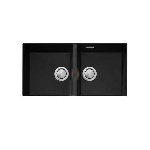 Oliveri Santorini Sink Double Bowl Undermount 840x480mm w/ Overflow Black ST-BL1563U OF