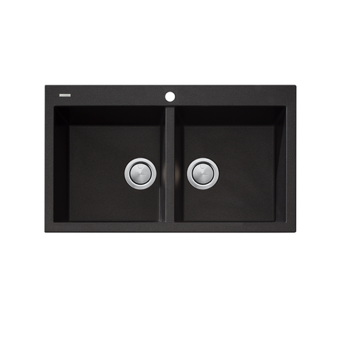 Oliveri Santorini Sink Double Bowl Topmount 840x480mm w/ Overflow Black ST-BL1564 OF