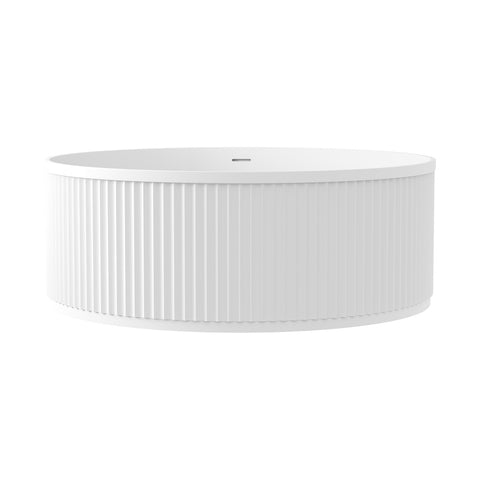 Fienza Minka Fluted Solid Surface Round Bath 1500mm w/ Overflow Matte White ST21-1500