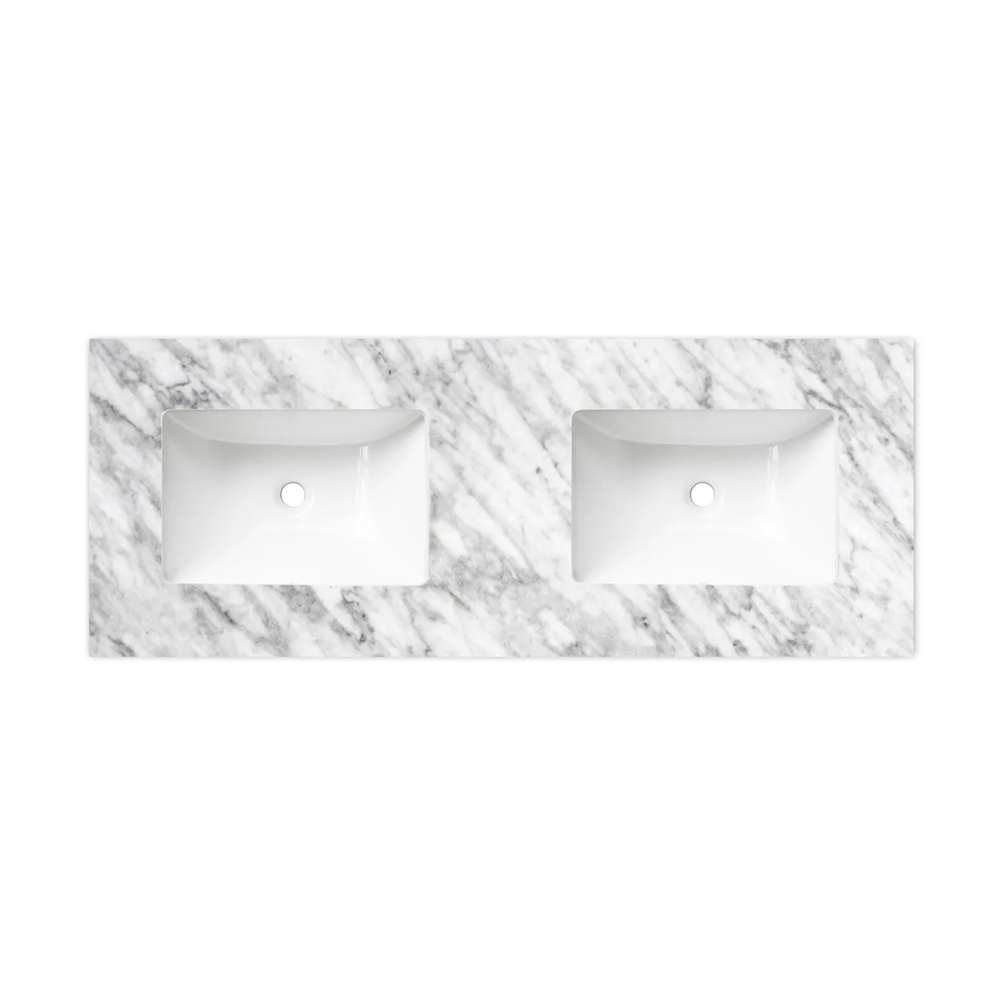 Otti Top 1200x465x18mm w/ Double Undermount Basins Natural Carrara Marble STUD124NCA-DUB