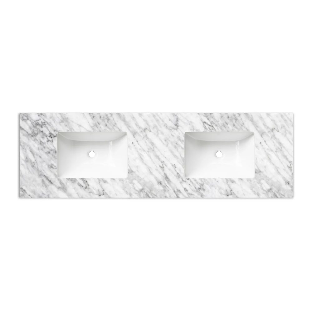 Otti Top 1500x465x18mm w/ Double Undermount Basins Natural Carrara Marble STUD154NCA-UB