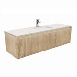 Fienza Sarah Alina Wall Hung Vanity 1500mm Sgl Bowl 2 Drawers Silica Free (No Taphole) Scandi Oak / Roman Sand Top SA150RSC-0-SF