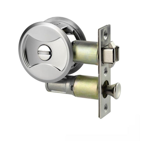 Lockwood Symmetry Round Cavity Sliding Door Privacy Set Satin Chrome Pearl Plate 7400SPDP