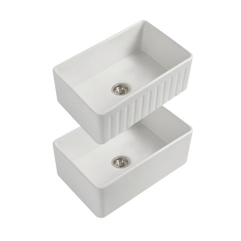 Seima Cleo 760 Fluted/Flat Ceramic Apron Front Sink 1 Bowl 760x459mm Matte White 192916