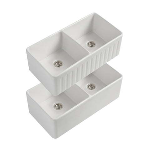 Seima Cleo 835 Fluted/Flat Apron Front Sink Pack 1 Bowl 835x459mm (Incl. Grid & Waste Stainless Steel) Gloss White 193037