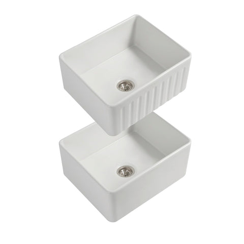 Seima Cleo 610 Fluted/Flat Ceramic Apron Front Sink 1 Bowl 610x423mm Matte White 192915