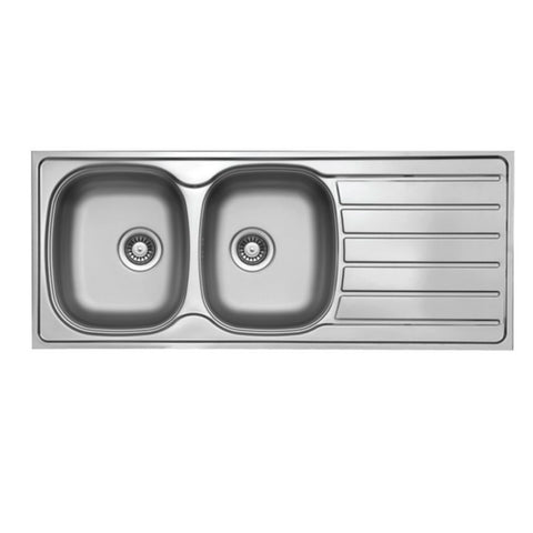 Seima Acero 1162 Topmount Sink Double Bowl w/ Right Hand Drainer (No Taphole) 1160x500mm Stainless Steel 192397