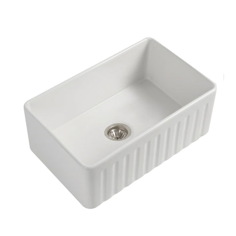 Seima Cleo 760 Fluted/Flat Ceramic Apron Front Sink 1 Bowl 760x459mm Gloss White 192756