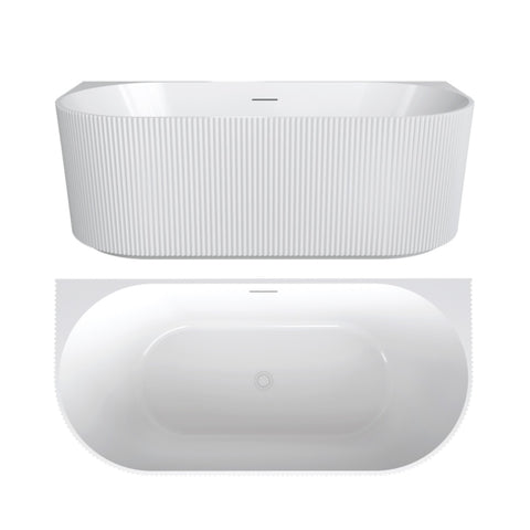 Seima Cleo 115 Back to Wall Fluted Bath 1500mm (Integrated Overflow) Matte White 192797