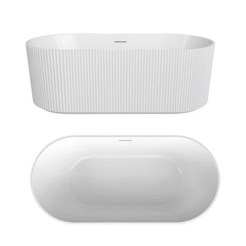 Seima Cleo 105 Fluted Freestanding Bath 1500mm (Integrated Overflow) Matte White 192793