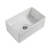 Seima Cleo 760 Fluted/Flat Apron Front Sink Pack 1 Bowl 760x459mm (Incl. Grid & Waste Stainless Steel) Matte White 193036