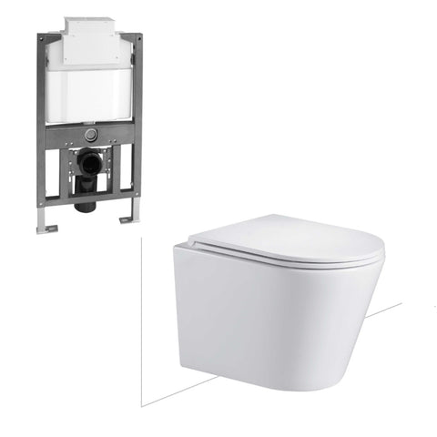 Seima Modia Wall Hung Toilet Suite Clean Flush (C201 Cistern) Flat Seat Gloss White 191911