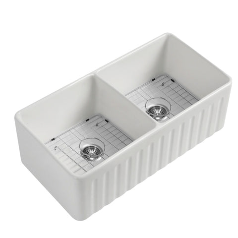 Seima Cleo 835 Fluted/Flat Apron Front Sink Pack 1 Bowl 835x459mm (Incl. Grid & Waste Stainless Steel) Gloss White 193037