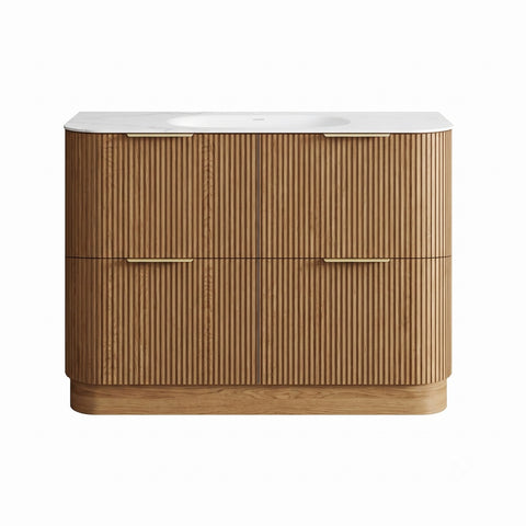 Otti Havana Fluted Freestanding Curve Vanity 1200mm Woodland Oak / Chloe Silk Top HAFW1200LMT-CS
