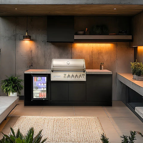 Crossray Compact 4 Burner Gas Outdoor Kitchen w/ Fridge Black TC4K-MINI-1