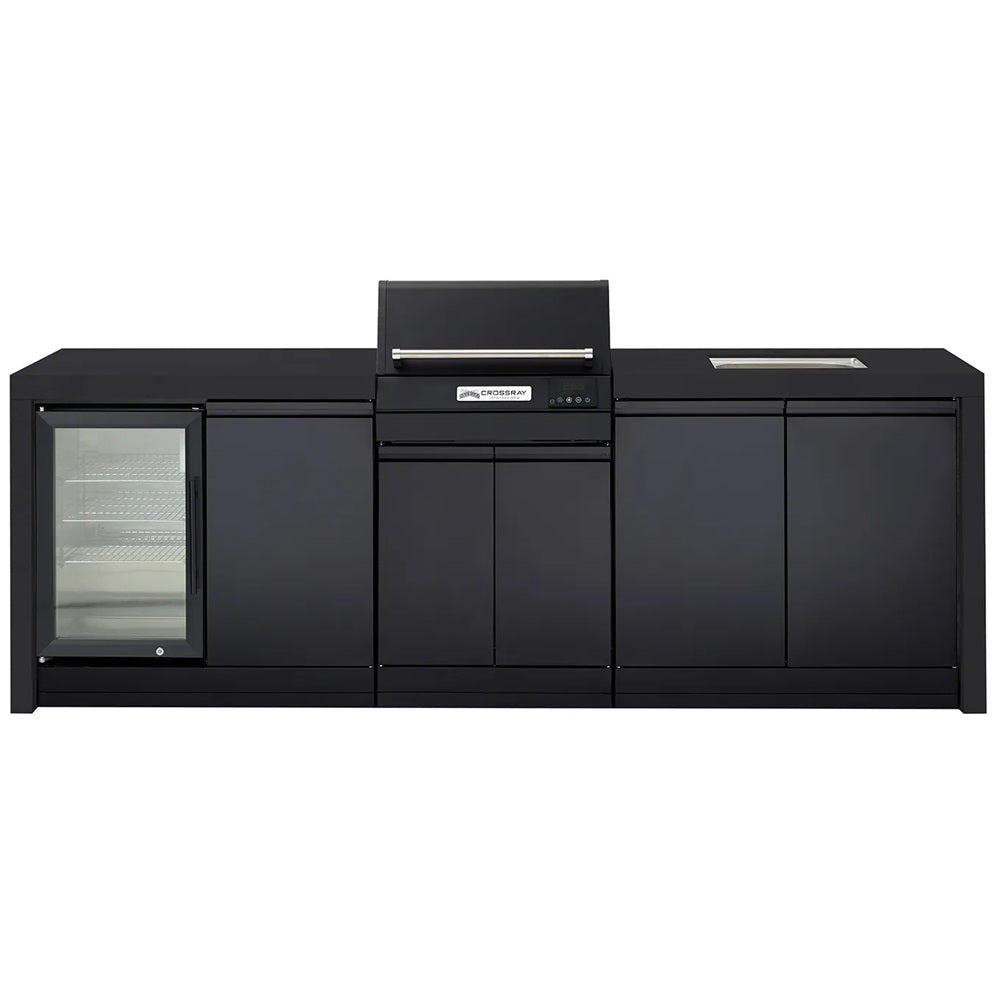 Crossray Extreme Electric BBQ Outdoor Kitchen w/ Sink & Single Fridge Black TCEK-10