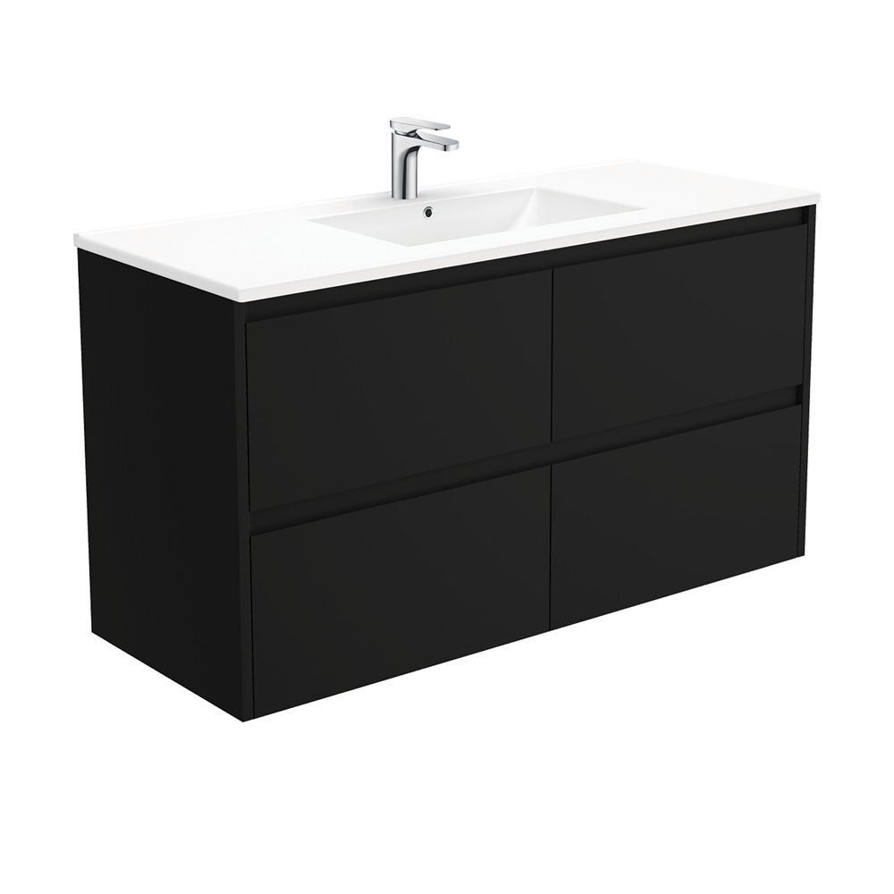 Fienza Dolce Amato Wall Hung Vanity (1 Taphole) 1200mm Satin Black TCL120BB
