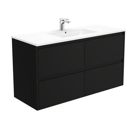 Fienza Dolce Amato Wall Hung Vanity (1 Taphole) 1200mm Satin Black TCL120BB
