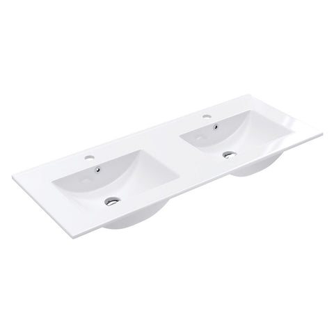 Fienza Dolce Ceramic Top 1200x460mm Double Bowl (1 Taphole) Gloss White TCL120D