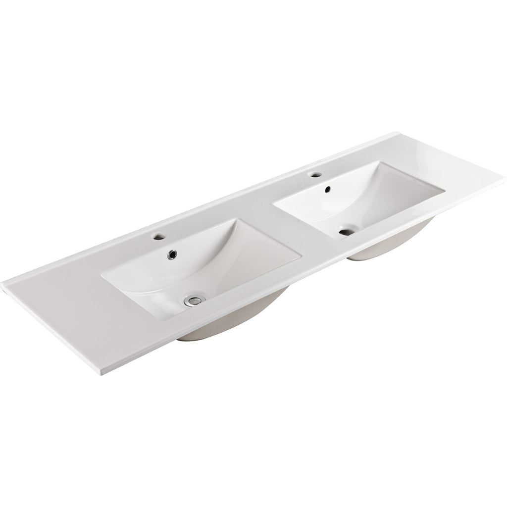 Fienza Dolce Ceramic Top 1500x460mm Double Bowl (1 Taphole) Gloss White TCL150D