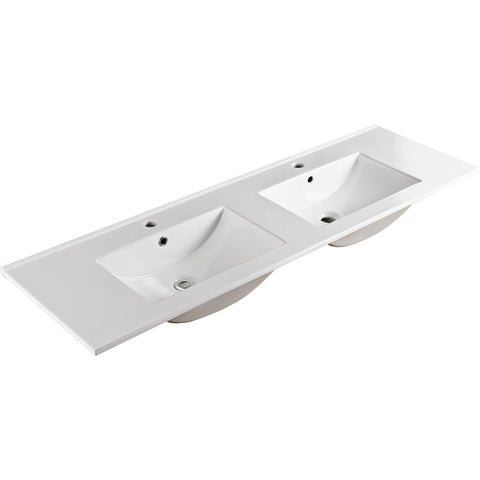 Fienza Dolce Ceramic Top 1500x460mm Double Bowl (1 Taphole) Gloss White TCL150D
