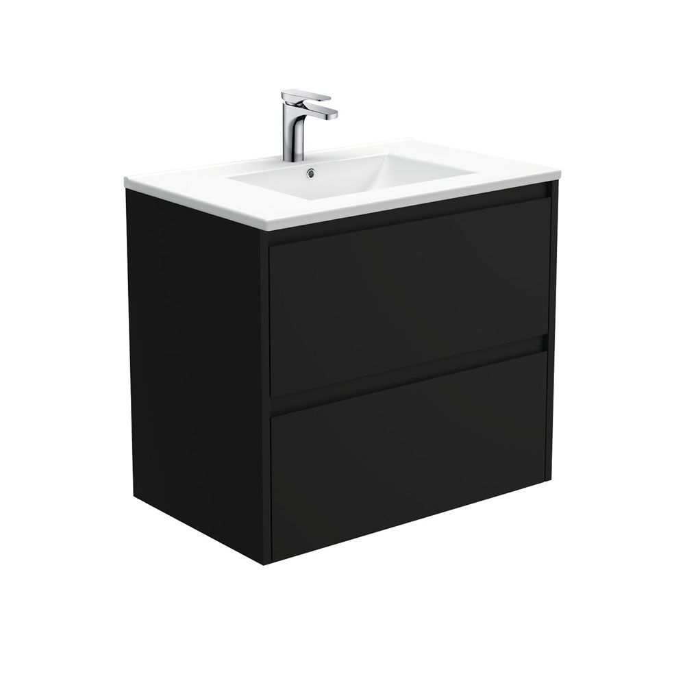 Fienza Dolce Amato Wall Hung Vanity (1 Taphole) 750mm Satin Black TCL75BB