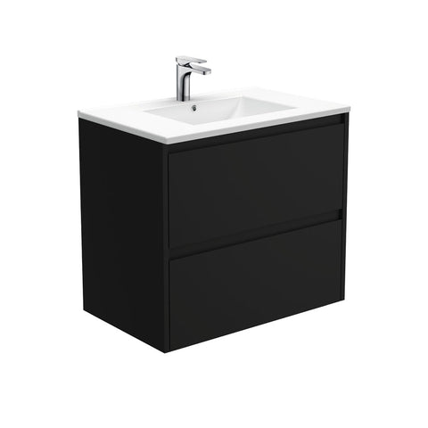 Fienza Dolce Amato Wall Hung Vanity (1 Taphole) 750mm Satin Black TCL75BB