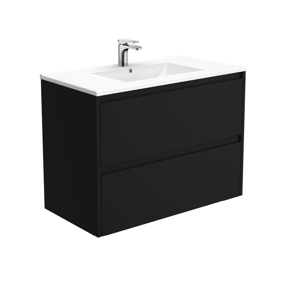 Fienza Dolce Amato Wall Hung Vanity (1 Taphole) 900mm Satin Black TCL90BB