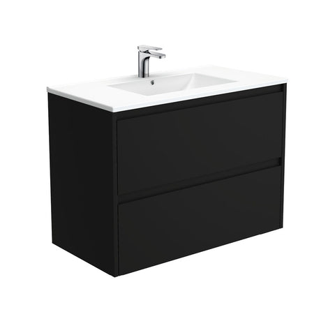 Fienza Dolce Amato Wall Hung Vanity (1 Taphole) 900mm Satin Black TCL90BB
