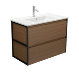 Fienza Dolce Amato Wall Hung Vanity 900mm Walnut / Matte Black Frames TCL90BWAF