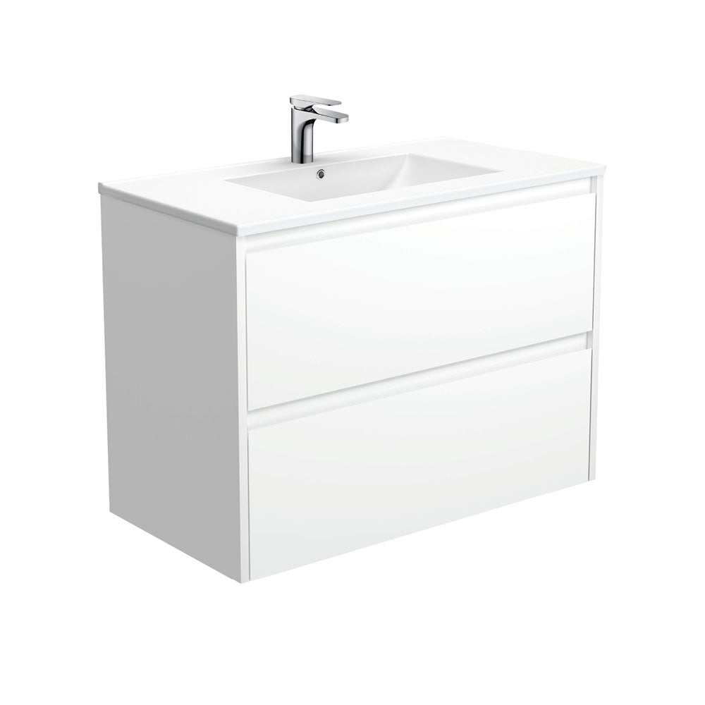 Fienza Dolce Amato Wall Hung Vanity (1 Taphole) 900mm Satin White TCL90BW