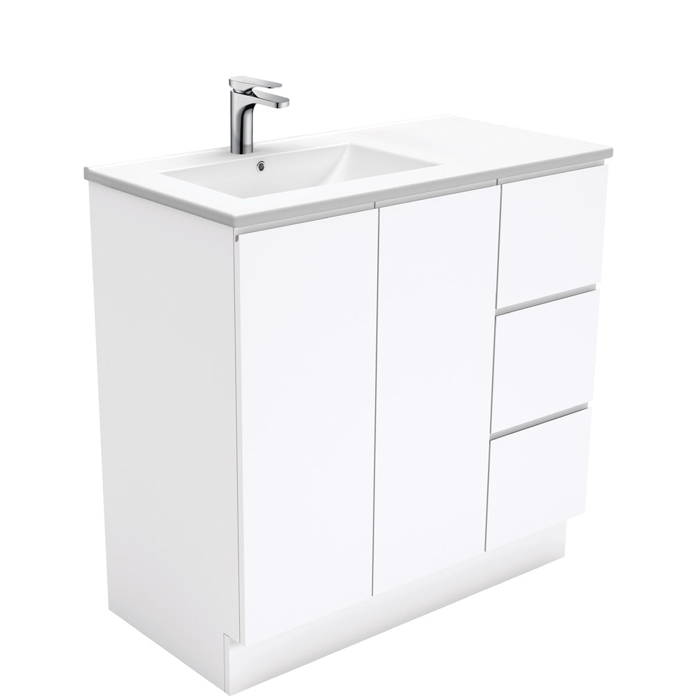 Fienza Dolce Fingerpull Offset On Kickboard Vanity Left Basin (1 Taphole) 900mm Gloss White TCL90LC
