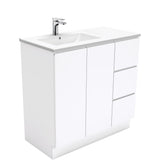 Fienza Dolce Fingerpull Offset On Kickboard Vanity Left Basin (1 Taphole) 900mm Gloss White TCL90LC