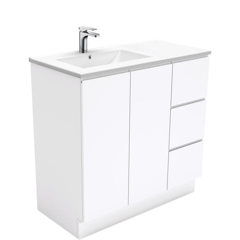 Fienza Dolce Fingerpull Offset On Kickboard Vanity Left Basin (1 Taphole) 900mm Gloss White TCL90LC
