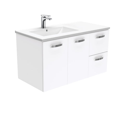 Fienza Dolce Unicab Offset Wall Hung Vanity Left Basin (1 Taphole) 900mm Gloss White TCL90LJ