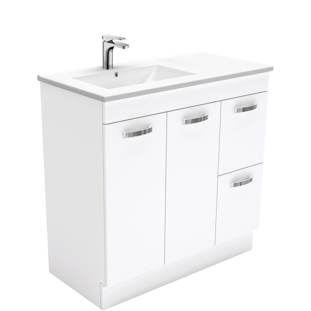 Fienza Dolce Unicab Offset On Kickboard Vanity Left Basin (1 Taphole) 900mm Gloss White TCL90LNKW
