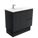 Fienza Dolce Fingerpull Offset On Kickboard Vanity Left Basin (1 Taphole) 900mm Satin Black TCL90LZBK