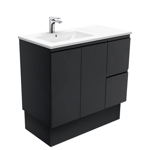 Fienza Dolce Fingerpull Offset On Kickboard Vanity Left Basin (1 Taphole) 900mm Satin Black TCL90LZBK