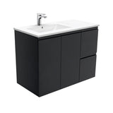 Fienza Dolce Fingerpull Offset Wall Hung Vanity Left Basin (1 Taphole) 900mm Satin Black TCL90LZB